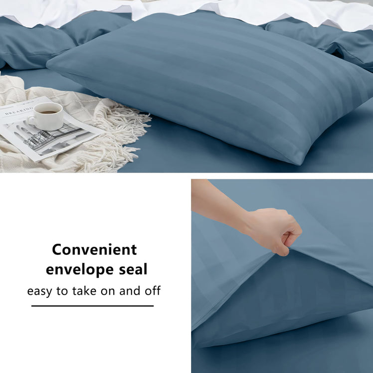 4 Piece Stripe Bedding Set - Duvet Cover, Fitted Sheet & Pillowcases