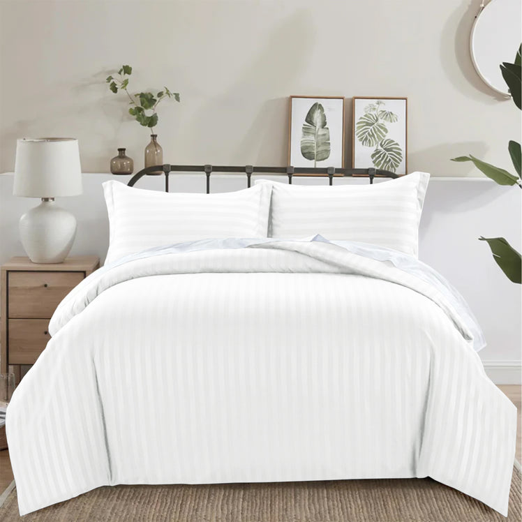 White Duvet Cover Striped Pattern Bedding Set