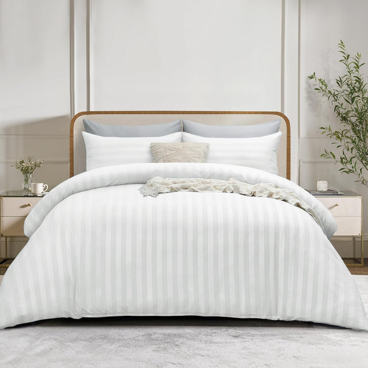 4 Piece Stripe Bedding Set - Duvet Cover, Fitted Sheet & Pillowcases