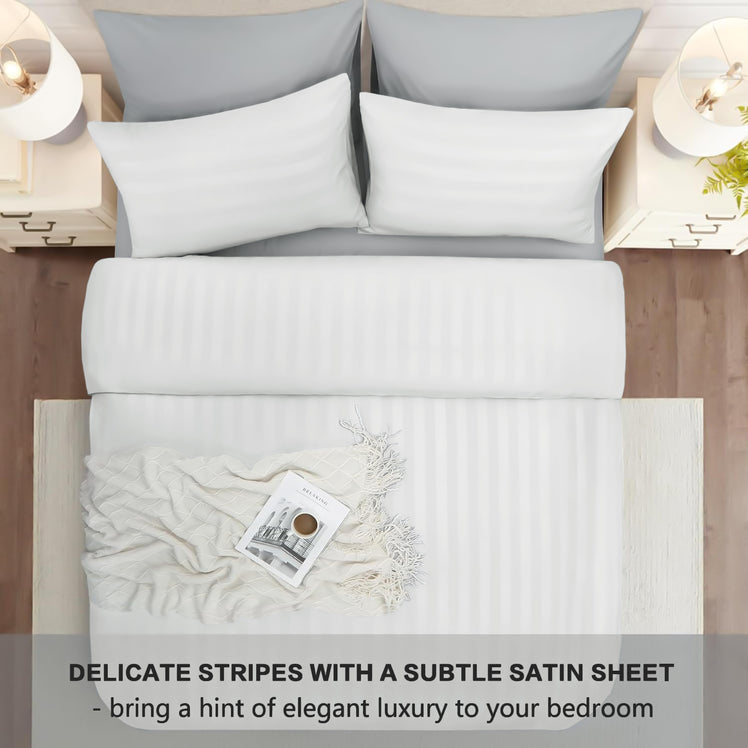 4 Piece Stripe Bedding Set - Duvet Cover, Fitted Sheet & Pillowcases