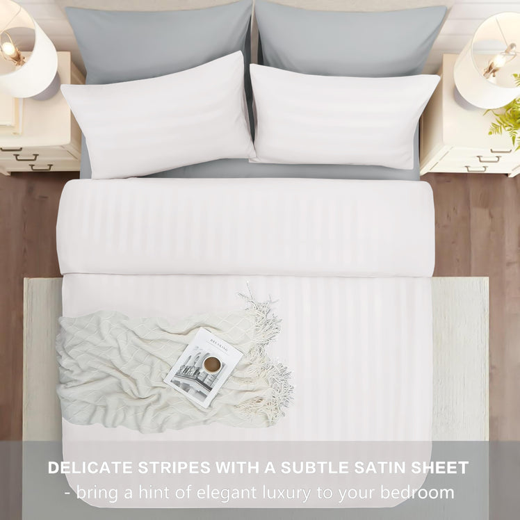 4 Piece Stripe Bedding Set - Duvet Cover, Fitted Sheet & Pillowcases