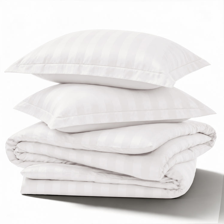 4 Piece Stripe Bedding Set - Duvet Cover, Fitted Sheet & Pillowcases