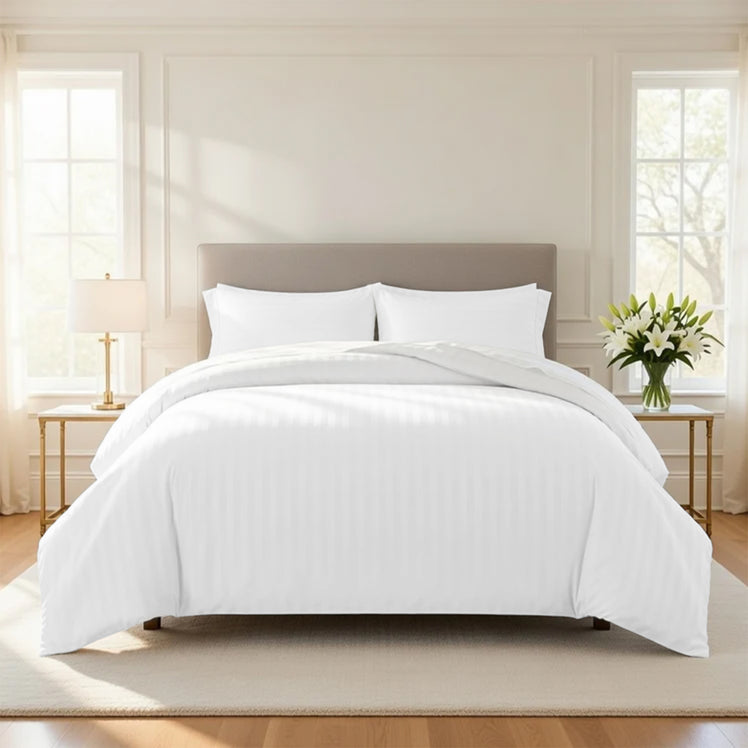 White Duvet Cover Striped Pattern Bedding Set