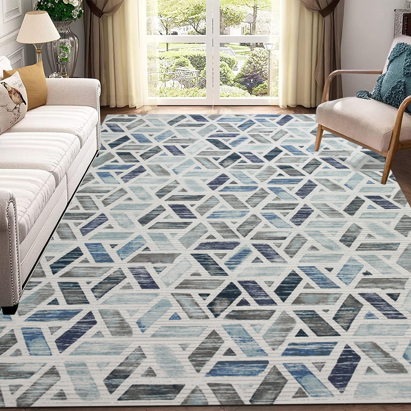 Machine Washable Rugs Tile Trellis Printed