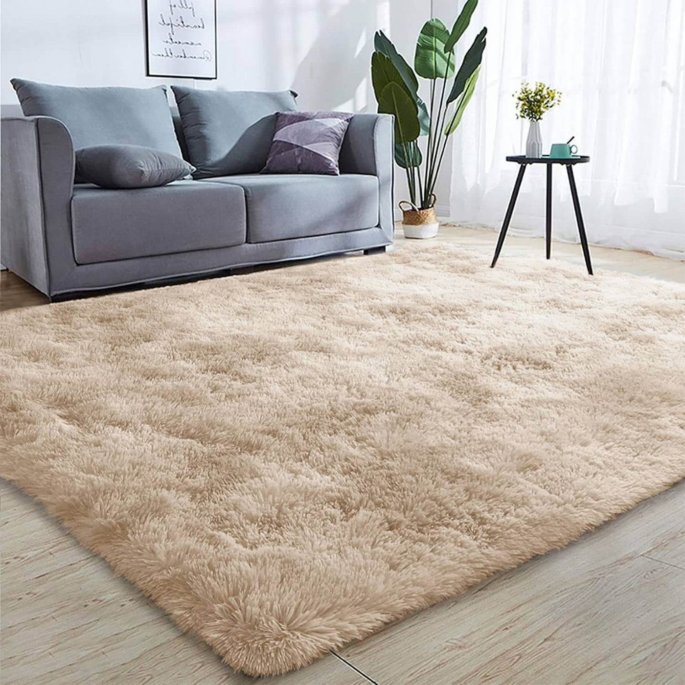 Beige Shaggy Rug Large Soft Fluffy Shag Pile