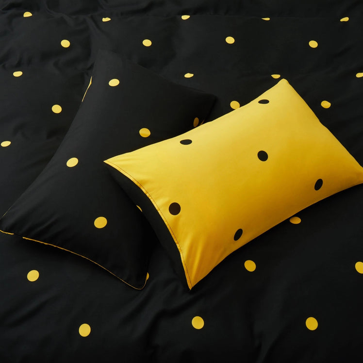 Ochre & Black Duvet Cover Polka Dot Printed