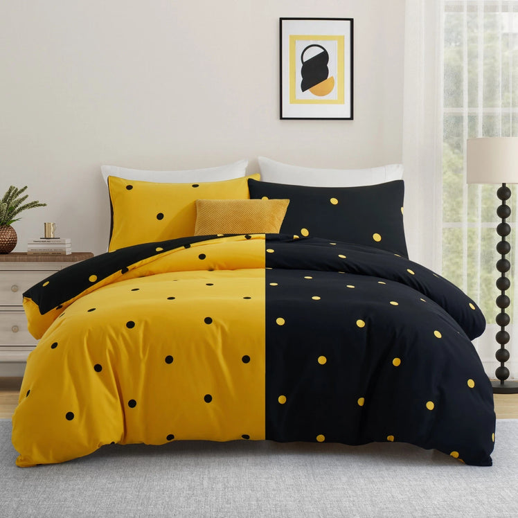 Ochre & Black Duvet Cover Polka Dot Printed