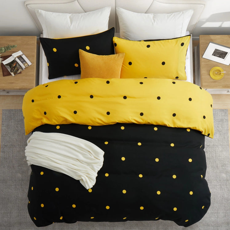 Ochre & Black Duvet Cover Polka Dot Printed