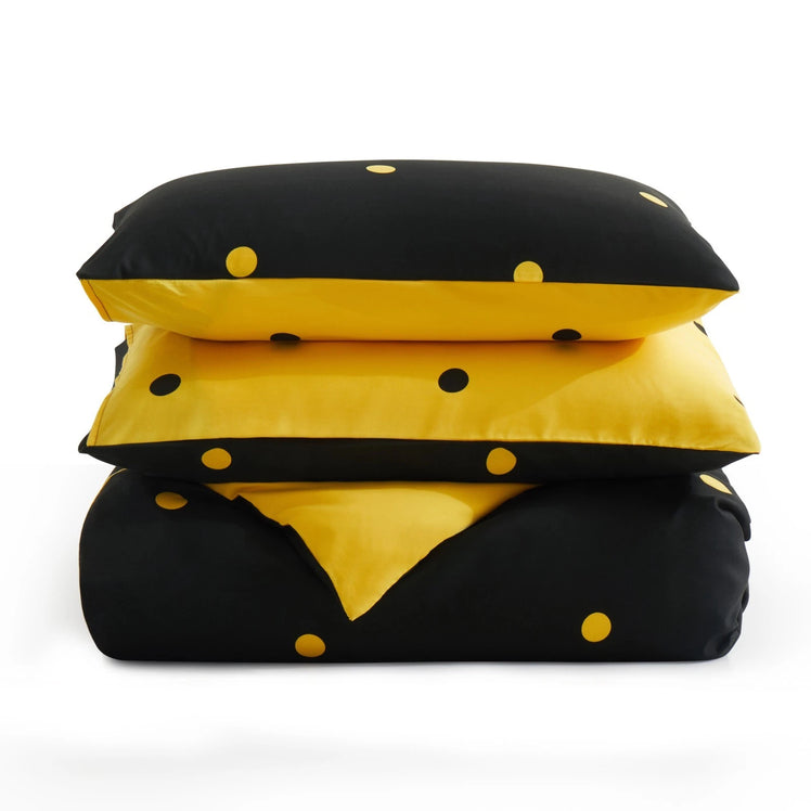 Ochre & Black Duvet Cover Polka Dot Printed