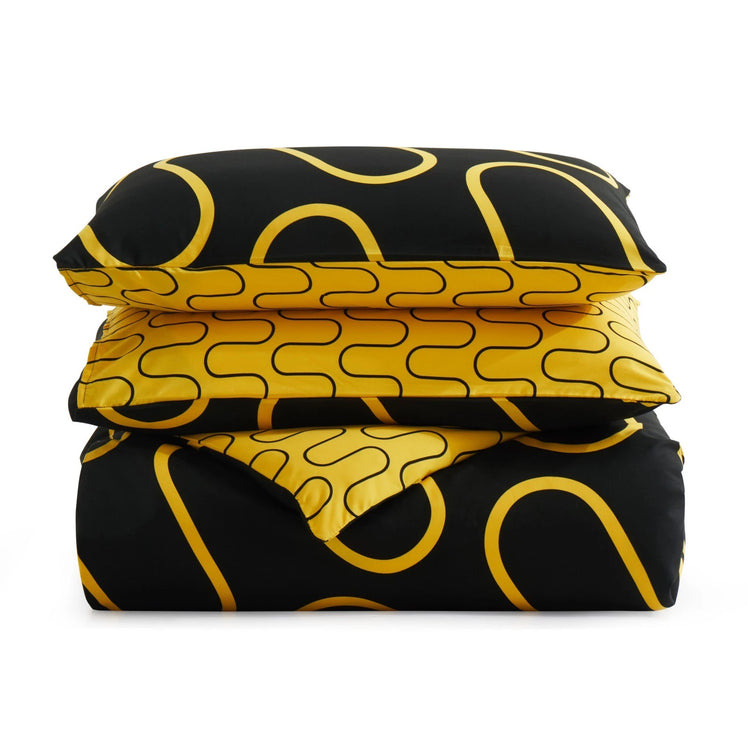 Black & Ochre Duvet Cover Waves Printed
