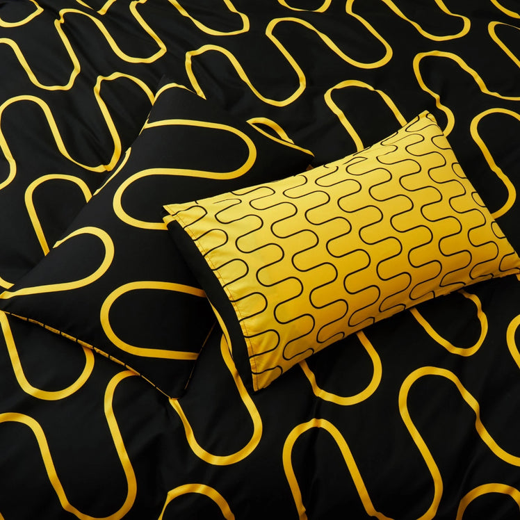 Black & Ochre Duvet Cover Waves Printed