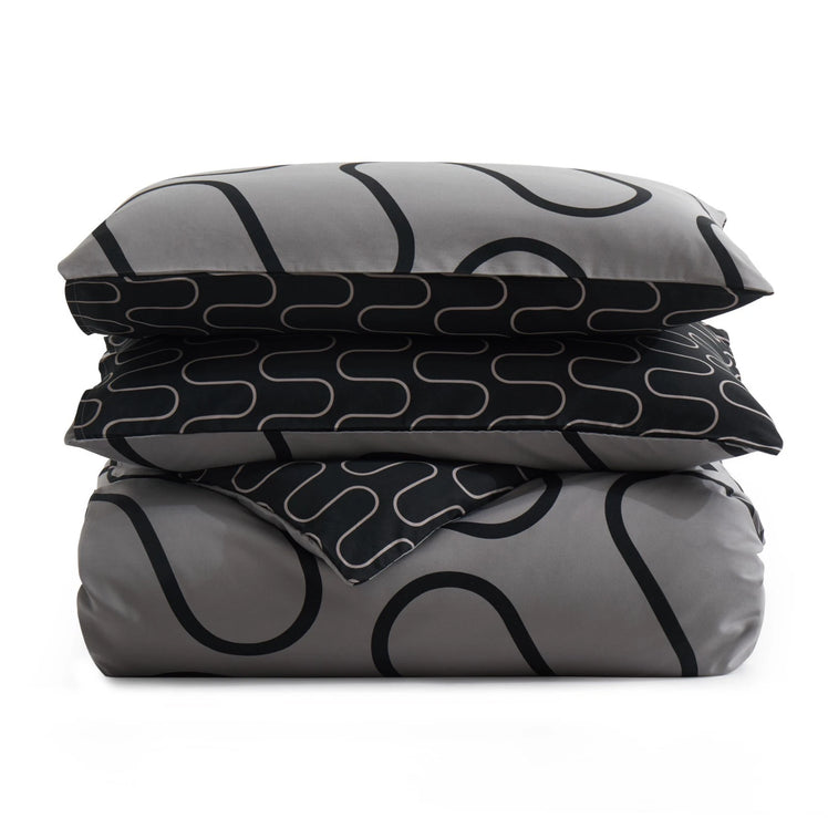 Grey & Black Duvet Cover Waves Printed