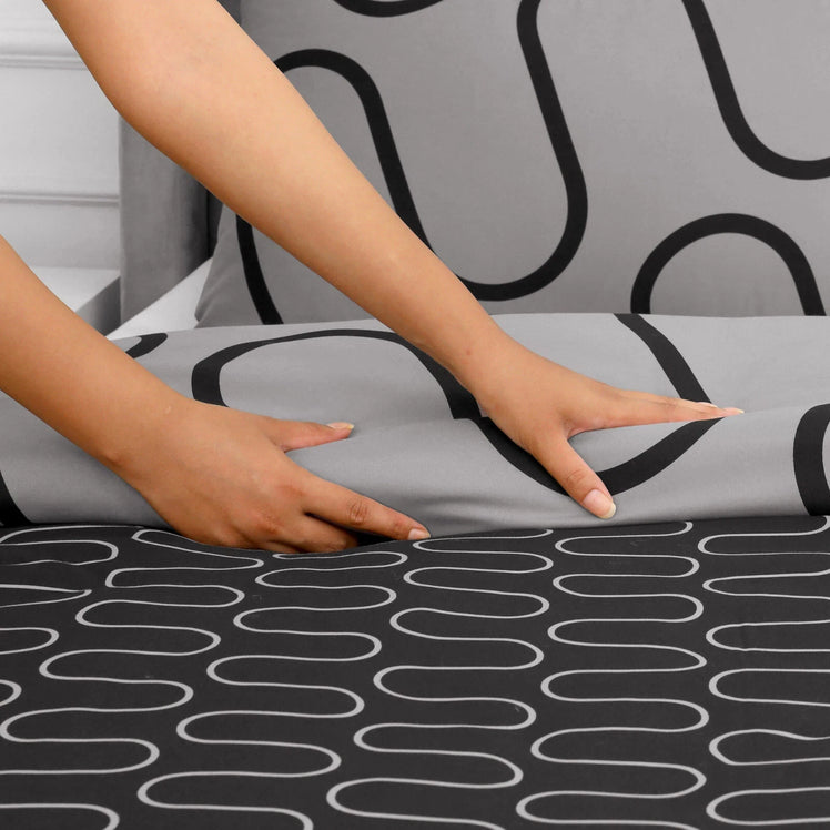 Grey & Black Duvet Cover Waves Printed