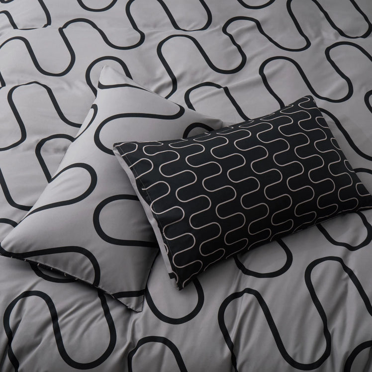 Grey & Black Duvet Cover Waves Printed