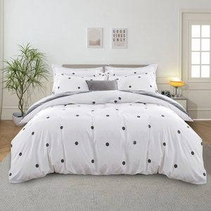 Polka Dot Printed White Duvet Cover
