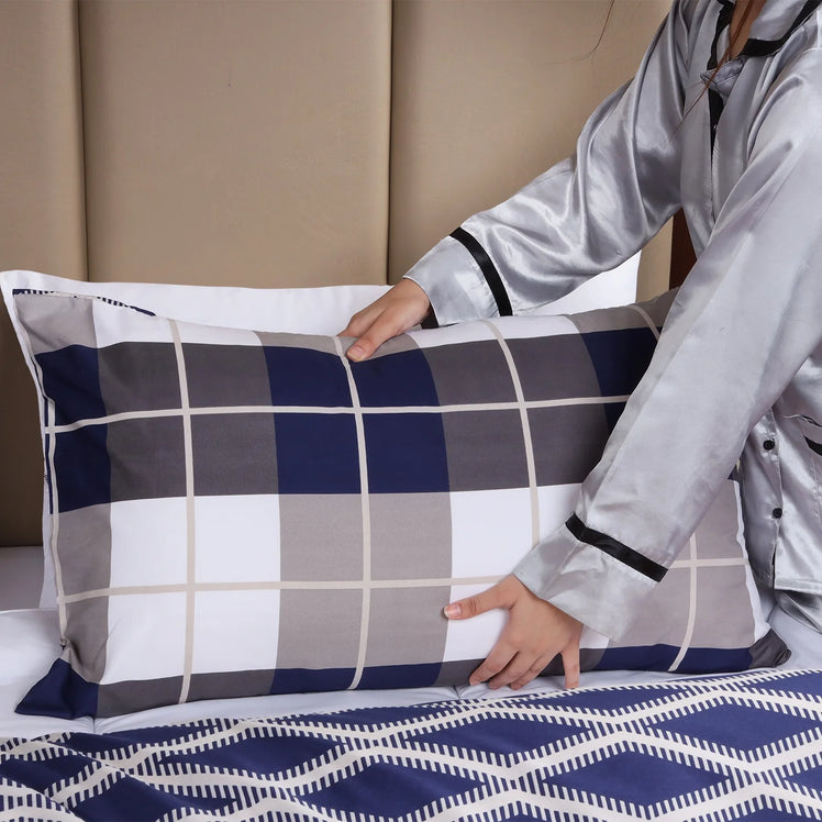 Navy Check Printed Duvet Cover