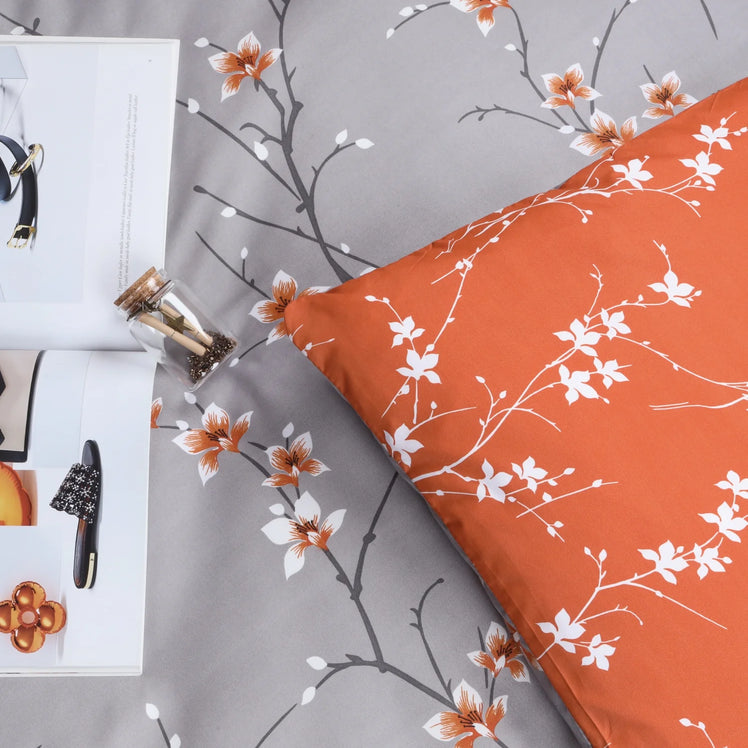Rust Flower Printed Duvet Cover