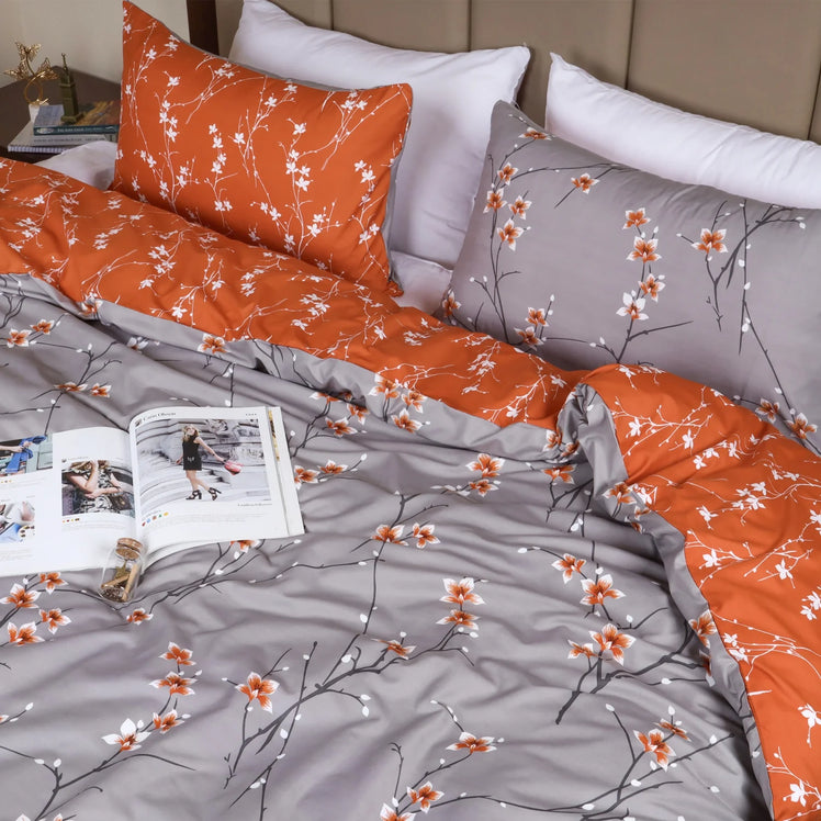 Rust Flower Printed Duvet Cover
