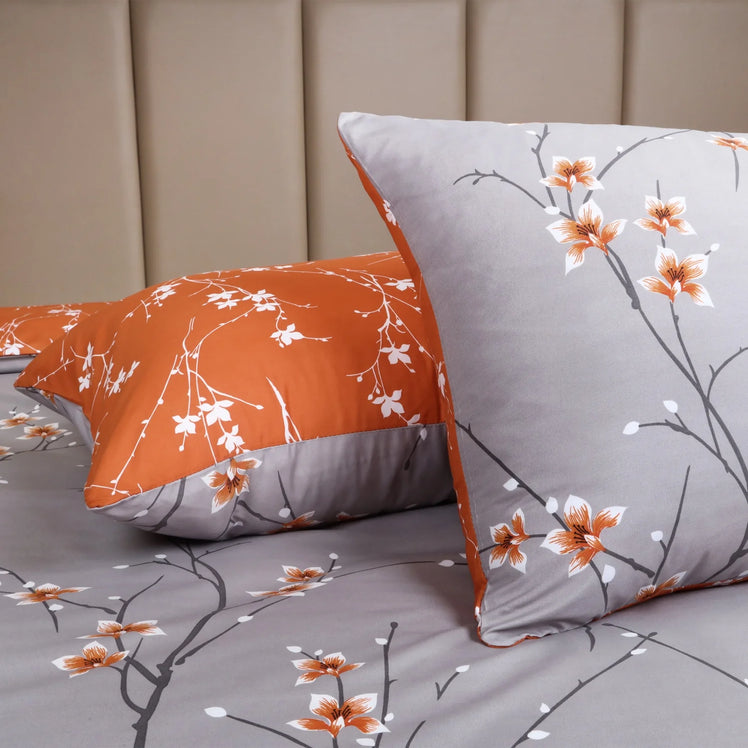 Rust Flower Printed Duvet Cover