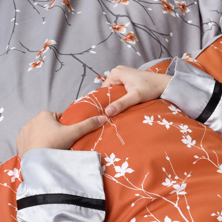 Rust Flower Printed Duvet Cover