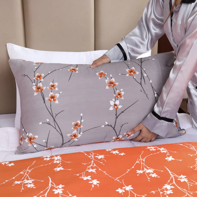 Rust Flower Printed Duvet Cover