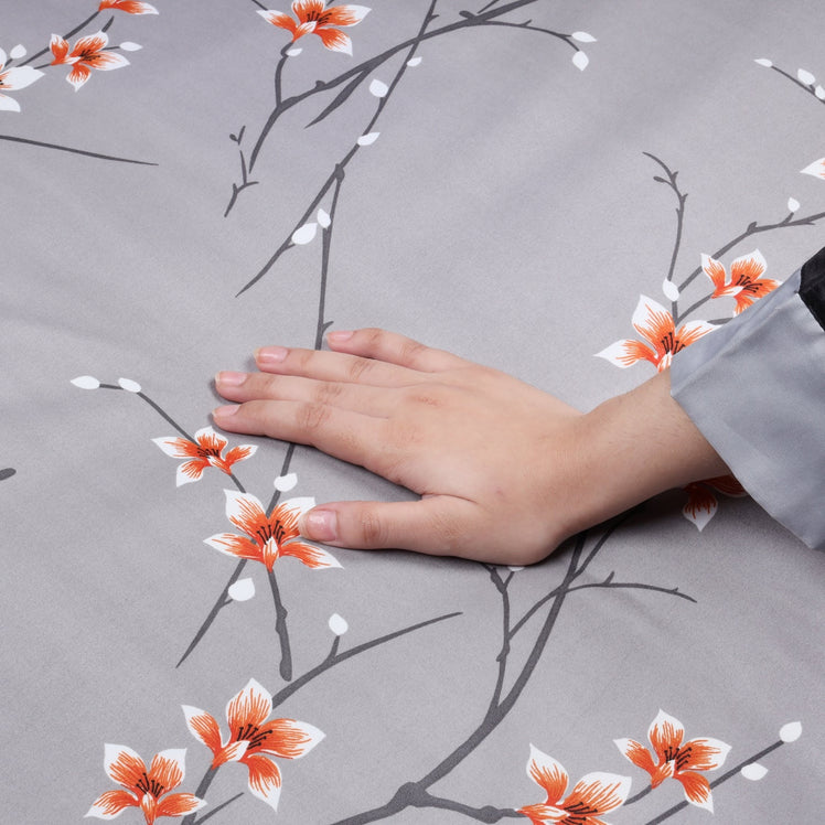 Rust Flower Printed Duvet Cover