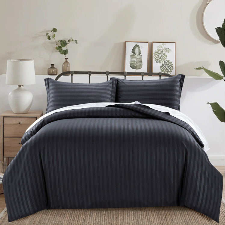 Black Striped Duvet Cover Pattern Bedding Set