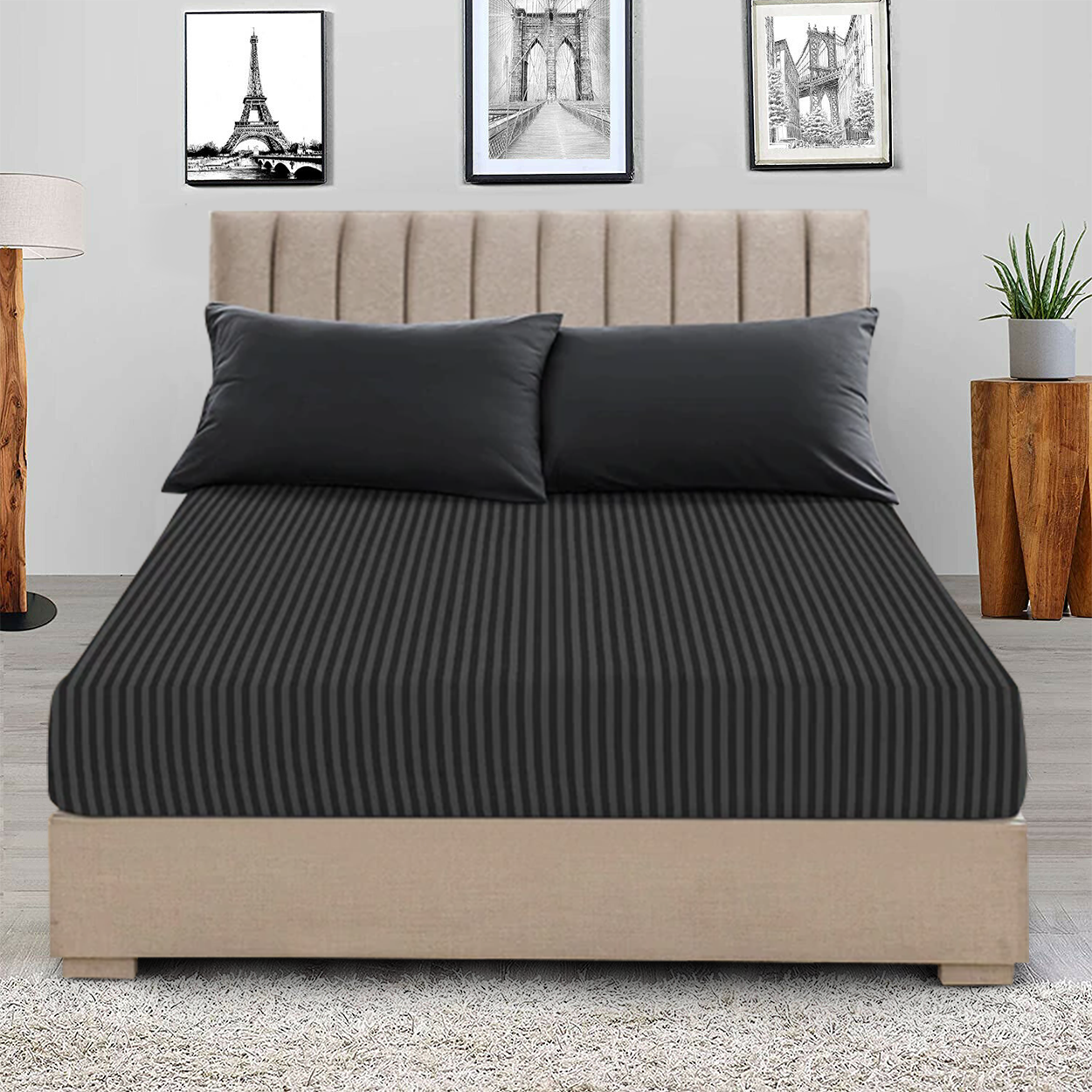 Fitted Sheets 25CM Deep Embossed Striped Pattern Bedding