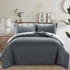 Charcoal Striped Duvet Cover Pattern Bedding Set