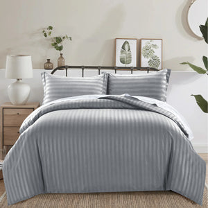 Grey Striped Duvet Cover Pattern Bedding Set