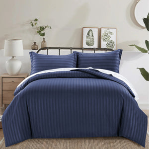 Navy Striped Duvet Cover Pattern Bedding Set